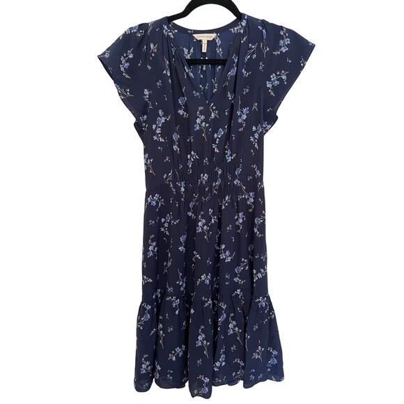Rebecca Taylor Blue Floral Silk Smocked Waist Ruffle Hem Dress Size 2 - Picture 2 of 11